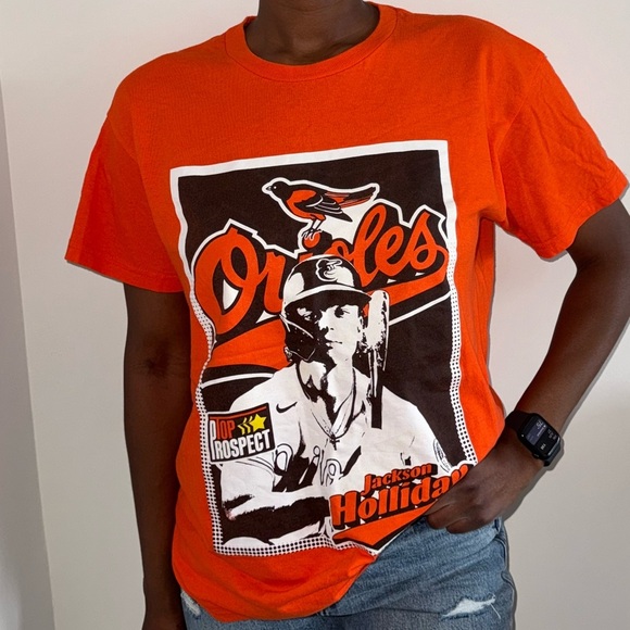 Baltimore Orioles Jackson Holliday Debut T-Shirt in Orange - Picture 4 of 11